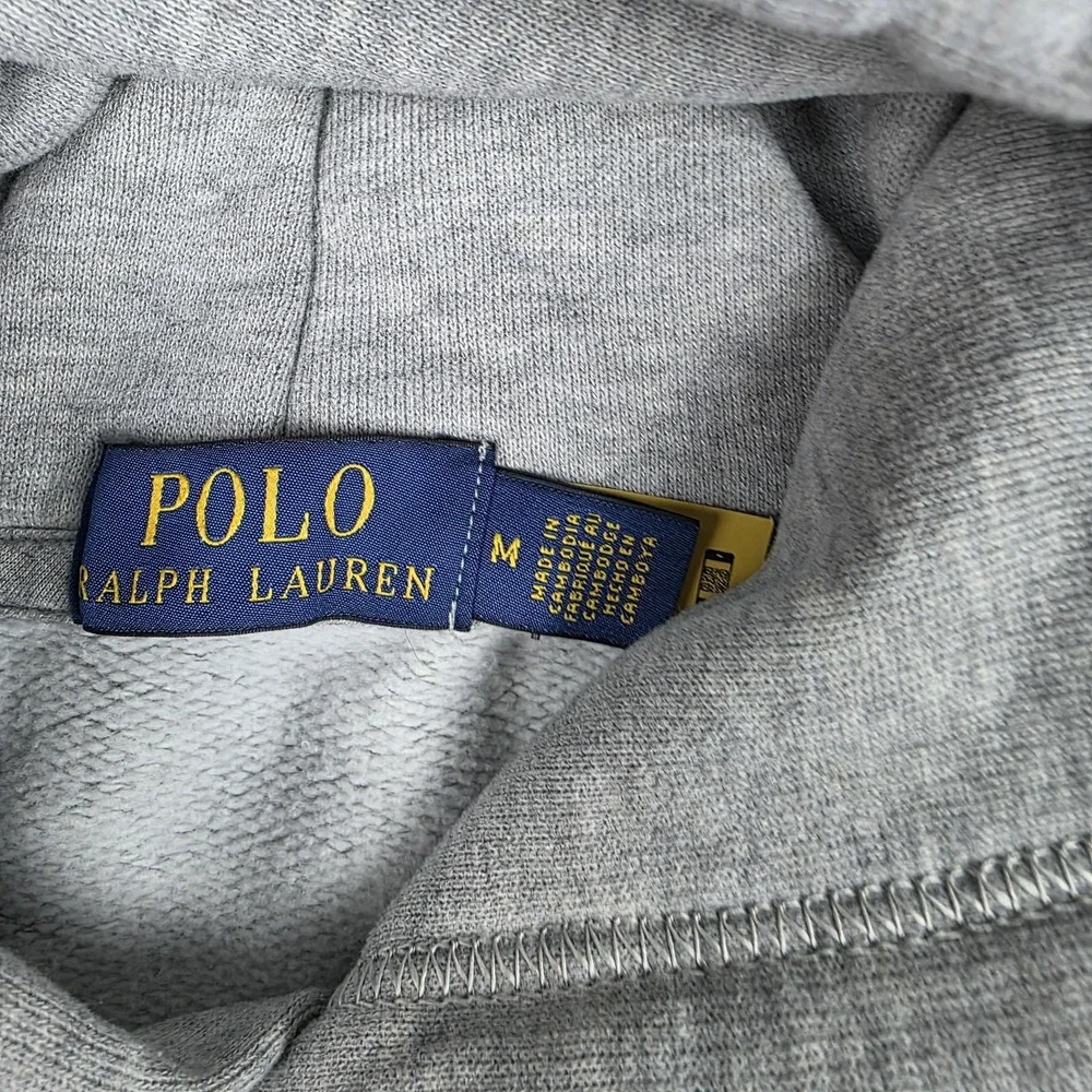 Polo Ralph Lauren Hoodie Mens Medium Gray Fleece Pullover Sweatshirt Logo